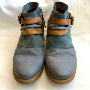 Miz Mooz Blue and Brown leather Boots with Ankle Straps